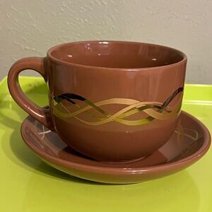 California Pantry Cup 16 oz Coffee Mug & Saucer 2008  Chocolate Gold Detail